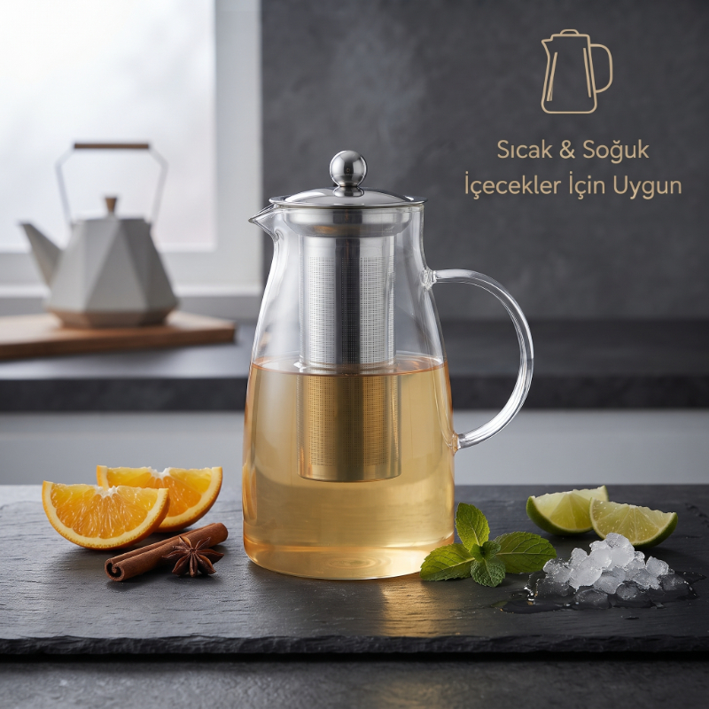 Detoks Sürahisi - 1500 ml - Paslanmaz Çelik Filtre - Cam - görsel 5